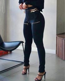 Calças femininas s Zipper Design para Mulheres Carga Calças Casuais Sem Cinto Cintura Alta Ilhó Laceup Amarrado Detalhe Skinny 231206