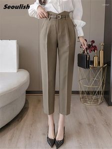 Pantalon femme séoulish 2023 sarouel formel avec ceinture printemps été taille haute femme vêtements de travail élégant longueur cheville pantalon