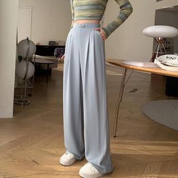 Damesbroek Seoulish 2024 Chinese stijl pak elegant wide been hoge taille vaste zakken minimalisme losse broek vrouw