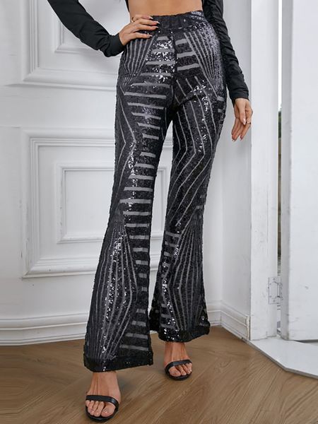 Pantalons pour femmes Sequin Wide Leg Fashion Bell Bottoms Taille haute Pantalon évasé Party Club Disco Dance Outfit Streetwear Long Pant 230306