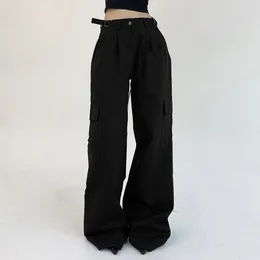 Pantalon féminin Seveyfan Cyber Goth Pockets Femmes Pantalons noirs Y2K Punk Streetwear Fashion Cargo High Tai-Bot Casual Automne Bottoms