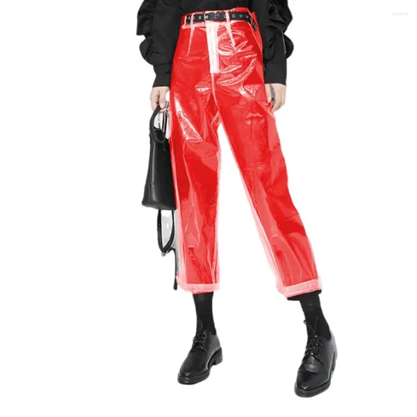 Pantalons pour femmes Sexy Clear PVC Transparent Femmes Femme Exotique Voir à travers le pantalon en plastique vinyle Discothèque Show Capris droit