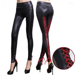 Pantalons pour femmes Leggings en faux cuir mat sexy pour femmes taille haute jambe cravate maigre brillant discothèque bar performance costume