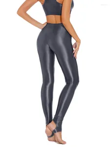 Pantalones de mujer Sexy Aceite satinado Brillante Lápiz brillante Pie Elástico Apretado Suave Transparente Ver a través de Leggings Medias de baile Leotardo de color caramelo