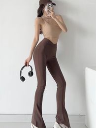 Pantalon féminin style sexy croix élégant V taille haute élastique tricot en fer à cheval slim fit l'air pantalon de mop de type de jambe allongée