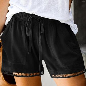 Damesbroeken, shorts met zakken, vrouwelijk, comfortabel en elastisch trekkoord, casual tailleriem, minder losse, stevige holle yoga