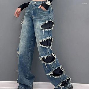 Damesbroek aan de zijde van de zijde van de dames voor vrouwen winter dikke jeans streetwear gaten rechte broek pantalones vaqueros de mujer