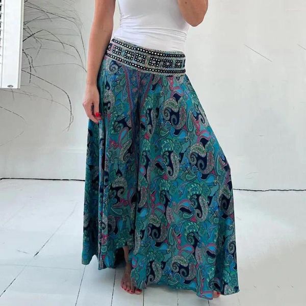 Pantalones de mujer Falda elegante Culottes de estampado retro elegante Pantalones de cintura alta para el trabajo Casual Streetwear Summer