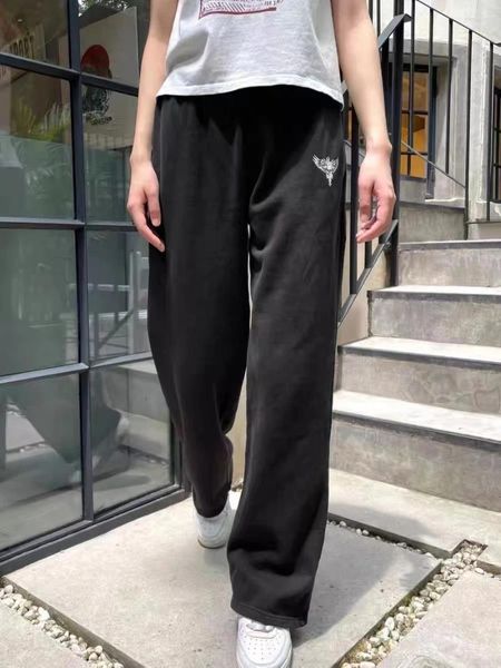 Pantalon femme imprimé tête de mort, jambes larges, décontracté, extensible, taille haute, en coton, droit, Y2K, Streetwear, à lacets