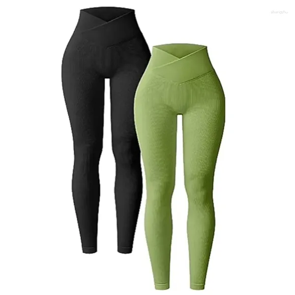 Pantalons pour femmes Coupe ajustée Taille haute Leggings de levage des fesses pour femmes Motif côtelé Couleur unie Long Fitness Pantalon de yoga sans couture