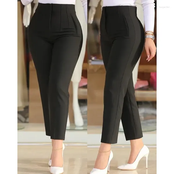 Pantalon femme Slim pour femme bureau dame noir taille haute recadrée élégant travail tout-Match femme solide pantalon