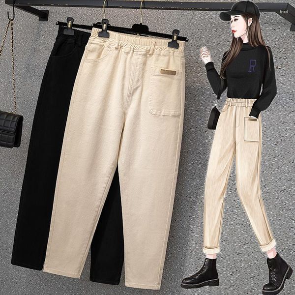 Pantalones de Mujer, parches de cintura elástica suaves, Harem para Mujer, otoño 2023, hasta el tobillo, sueltos, informales, Famme, Pantalones para Mujer 4XL