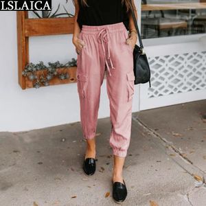 Dames Broek Effen Kleur Casual Losse Slacks Pocket Trekkoord Dameskleding Mode Streetwear Pantalones Para Mujer 210520