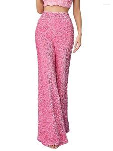 Pantalon féminin Couleur de couleur élastique haute taille streetwear large jambe de mode pantalon à paillettes