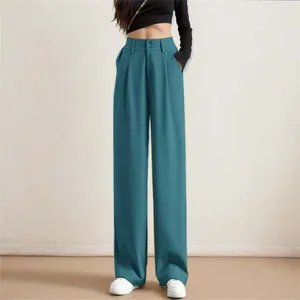 Pantalon féminin couleur haute taille bouton décontracté droit de la cheville lâche ajustement lâche légère vintage strech