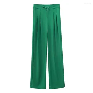 Damesbroek Solid Color Office Lady Casual Ladies Clothing 2024 Fashion Pocket rechte knoppen Zomer Dunne trend Wijd been
