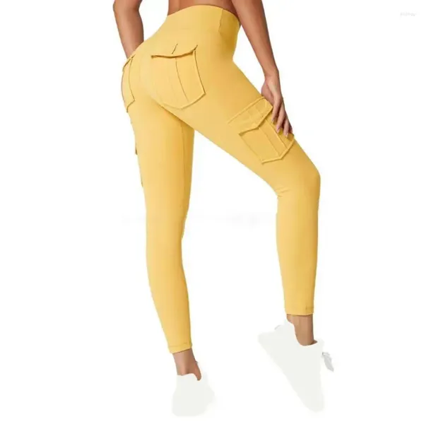 Pantalones de mujer pantalones sólidos forma de la pierna modificando el yoga de control de la barriga alta con múltiples bolsillos para mujeres corriendo