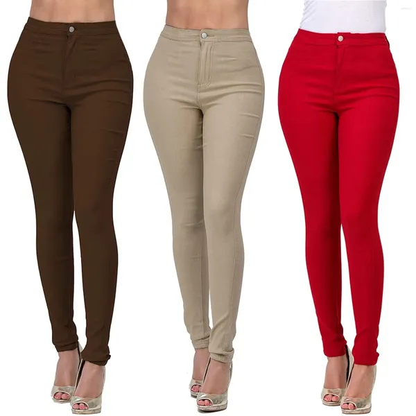 Pantalon femme couleur unie taille haute Denim pantalon mode polyvalent jean Slim décontracté Vintage Long avec poches