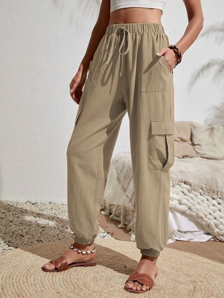 Pantalon féminin solide pour les femmes 2024 Fashion printemps d'été Luple destinées à toute longueur