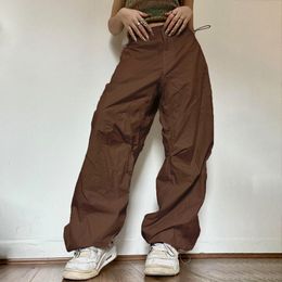 Pantalones de mujer Joggers sólidos Tech Otoño Cintura baja Punk Hip Hop Pantalones holgados Streetwear Casual Cordón Pierna ancha Cargo 230522