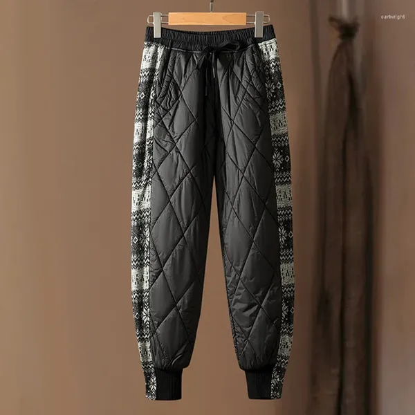 Pantalones de mujer empalmados Vintage de algodón para mujer, moda deportiva, encaje Casual, pantalones gruesos elegantes, mallas cálidas de invierno para mujer