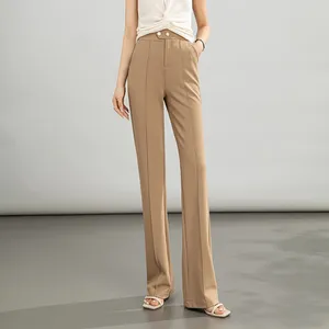 Pantalon féminin printemps 2024 Femmes hautes hautes jambes larges avec une couture moyenne droite et drapée grande occasionnelle