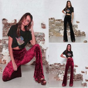 Pantalon femme printemps et automne nouveau Micro La taille haute velours doré décontracté jambe large