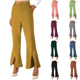 Pantalons pour femmes printemps et automne femmes taille haute décontracté solide velours côtelé lâche fendu femme dame pantalon