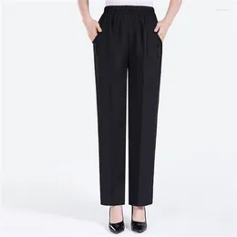 Pantalones De Mujer Primavera Otoño Moda Elegante Cintura Alta Bolsillo Color Sólido Recto Capris Casual Versátil Ropa De Desplazamiento Mujer