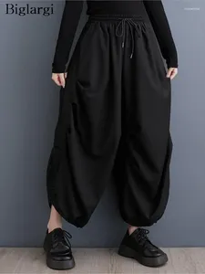 Pantalon Femme Printemps Automne Long Harem Femmes Casual Lâche Plissé Mode Dames Pantalon Élastique Taille Haute Noir Femme Surdimensionné