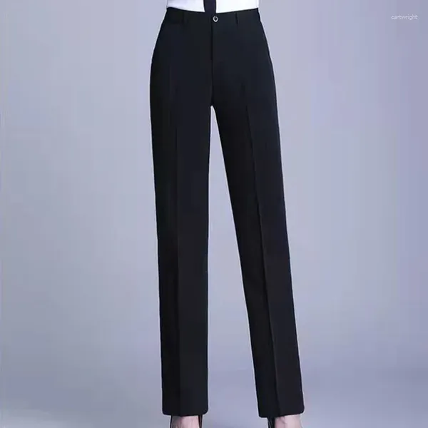 Pantalones de mujer primavera otoño pierna ancha mujer 2023 traje de moda coreana para pantalones rectos de gasa Oficina dama negro