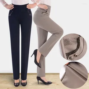 Pantalons pour femmes printemps automne femmes droites d'âge moyen mère âgée grande taille pantalon extensible décontracté femme taille haute solide