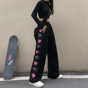 Pantalon féminin Spring Korean Love Impring Spicy Girl Loose Loose Loose Straitement taille haute Ligne large Y2K Streetwear Femmes