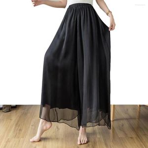 Damesbroek Lente Zomer 2023 Chiffon Wijde Pijpen Voor Dames Vintage Volledige Lengte Elegante Zwarte Rokken Elastische Taille Broek