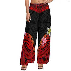 Pantalon femme printemps été confort surdimensionné recadré polynésien tribal fond noir avec imprimés plumeria marron pantalon large personnalisé