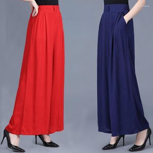 Pantalones de mujer Primavera Verano algodón Lino culottes de pierna ancha sueltos de cintura alta drapeados pantalones ajustados recortados de talla grande Q856