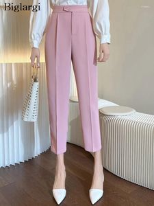 Dames broek lente zomer roze blazer pak pant dames kantoor mode hoge taille dames broek Koreaanse losse geplooide vrouw