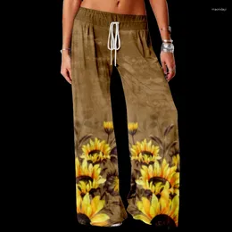Pantalones de mujeres Spring Summer Sunflower estampado Y2K Streetwear tendencia a las mujeres Tendencia de la cintura de las piernas anchas. Joggadores sueltos Chic