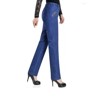 Pantalons pour femmes printemps/été femmes jean taille haute droit brodé moyen-âge et personnes âgées grande taille élastique PantsA735