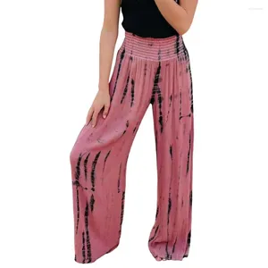 Pantalon féminin printemps été femmes larges élastiques hautes hautes longues cravate dye imprimé poches pantalon streetwear