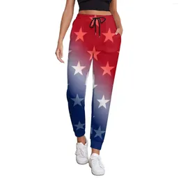 Pantalon Femme Star Print Baggy Printemps Patriotique Rouge Blanc Bleu Étoiles Casual Joggers Femmes Mode Coréenne Pantalon Personnalisé Grande Taille 3XL