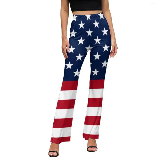 Pantalon femme Étoile Spangled USA Drapeau Patriotique Rouge Blanc Bleu Étoiles Rayures Sexy Entraînement Flare Pantalon Automne Esthétique Slim Fit