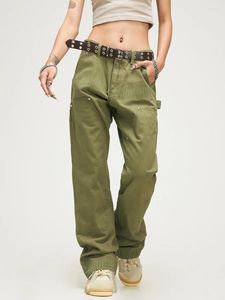 Pantalon femme couture Design américain Western rétro jean droit bûcheron rue tendance armée vert pantalon salopette Streetwear femme