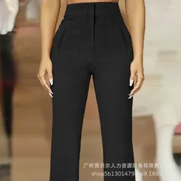Damesbroek Stiksel Lederen riembroek Solid Color High Taille Trend Fashion Flare Streetwear Casual Wear Pockets