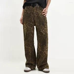 Damesbroeken Rechte broeken met luipaardprint, unisex hopjeans met wijde pijpen, zachte streetwear-stijl voor jonge volwassenen, losjes, modieus