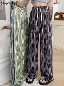 Pantalon féminin à jambes droites femmes à l'encre noue-dye coréen mode tout-correspondant confortable taille haute glace pantalon de longueur de plancher