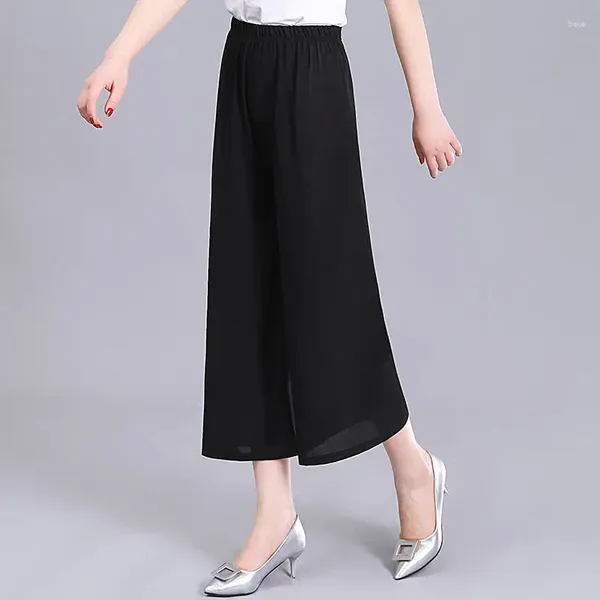 Pantalones de mujer calle Casual Simplicidad de pierna ancha ELÁSTICA ELÁSTICA SOLIDO SOLIDO LO SELLA Fashion Vintage Women Clothing