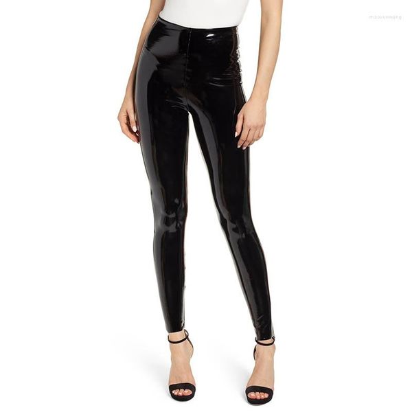 Pantalon Femme Stretch Taille Haute PVC Leggings Femmes Casual Sans Couture Brillant Latex Cuir Crayon Bureau Lady Slim Bodycon Pantalon Personnalisé