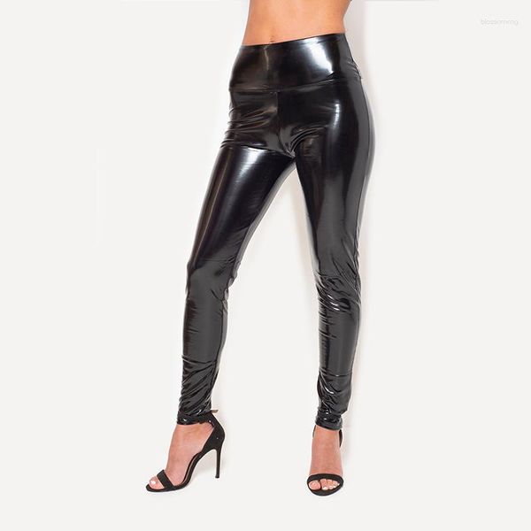 Pantalones de mujer estiramiento delgado de la cintura con la cintura lápiz de cuero damas faux látex bodycon pantalones sexy yoga clubwear leggings personalizados