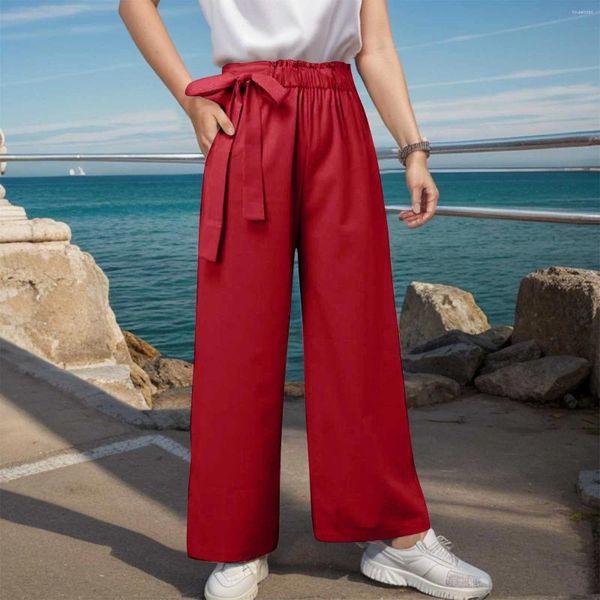 Pantalon féminin Longue longue jambe Fashion Fashion Solide décontractée Lace Lace Up Bow Nine Point Plus taille
